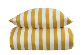 Stribet sengetøj til dobbeltdyne - 200x220 cm - Blødt bomuldssatin - Nordic Stripe - Gult og hvidt sengesæt