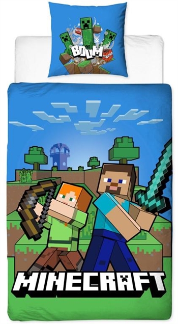 Minecraft sengetøj - 150x210 cm - Minecraft Boom - Sengesæt med 2 i 1 design - 100% bomuld 