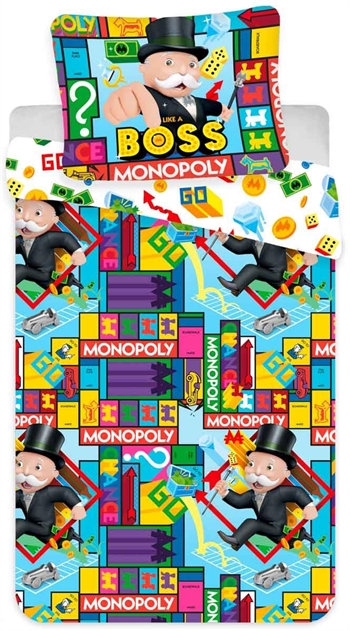 Børnesengetøj - 140x200 cm - Monopoly sengesæt - Vendbar dynebetræk i 100% bomuld 