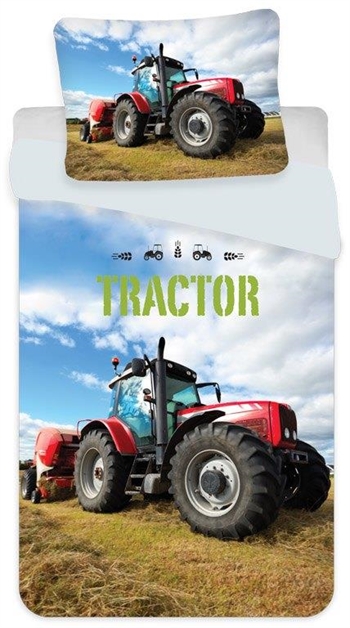 Traktor sengetøj - 140x200 cm - Vendbar sengesæt med rød traktor - 100% bomuld - Flot børnesengetøj