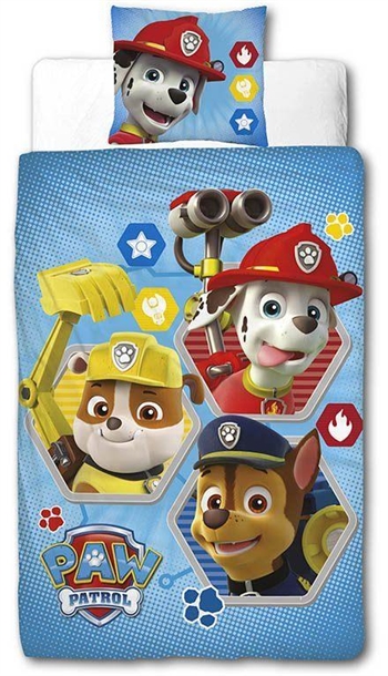 Paw Patrol sengetøj - 140x200 cm - Marshall, Rubble og Chase -  Sengesæt med 2 i 1 design - 100% bomuld