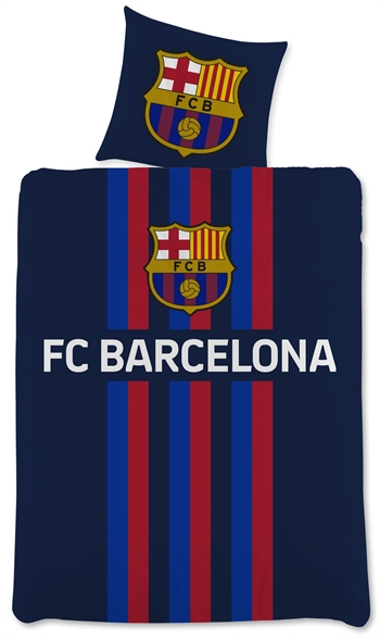 FC Barcelona sengetøj - Blåt vendbart sengesæt med logo - 140x200 cm - 100% bomulds sengelinned - Fodbold sengetøj