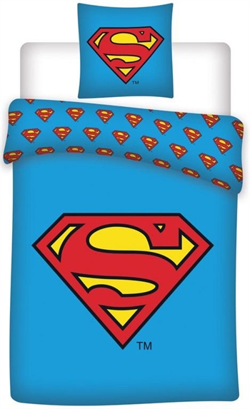 Superman sengetøj - 140x200 cm - Superman logo - 2 i 1 sengesæt - Dynebetræk i 100% bomuld