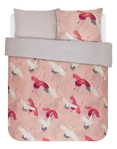 Rosa sengetøj 140x220 cm - Crane Rose - Sengetøj med fugle - Vendbar design - Dynebetræk i 100% bomuldssatin - Essenza