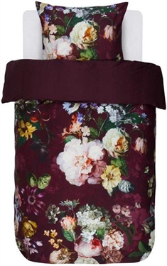 Blomstret sengetøj 140x200 cm - Fleur Burgundy - Rødt sengetøj - 2 i 1 - Sengesæt i 100% bomuldssatin - Essenza 