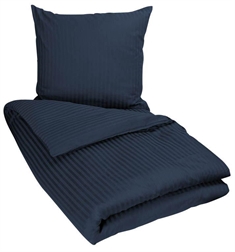 Stribet sengetøj 240x220 cm - King size - Jacquard sengelinned - Mørke blå - 100% Bomuldssatin sengetøj